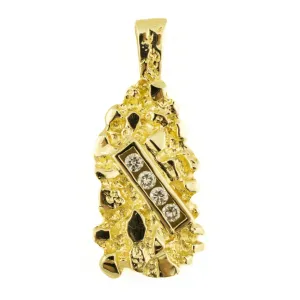 0.15ctw Round Brilliant Diamond Accented Nugget Finish Pendant in 14K Yellow Gold