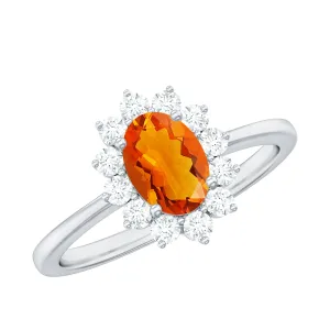 1 CT Princess Diana Inspired Fire Opal and Diamond Engagement Ring