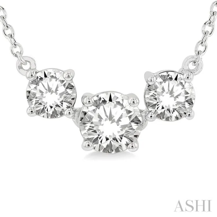 1 ctw Three Stone Round Cut Diamond Necklace in 14K White Gold