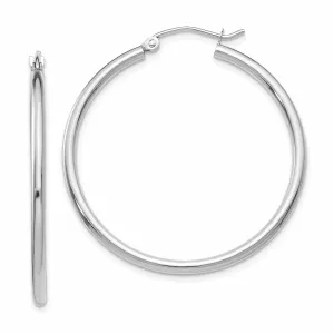 10k White Gold Polished 2MM Classic Hoop Earrings