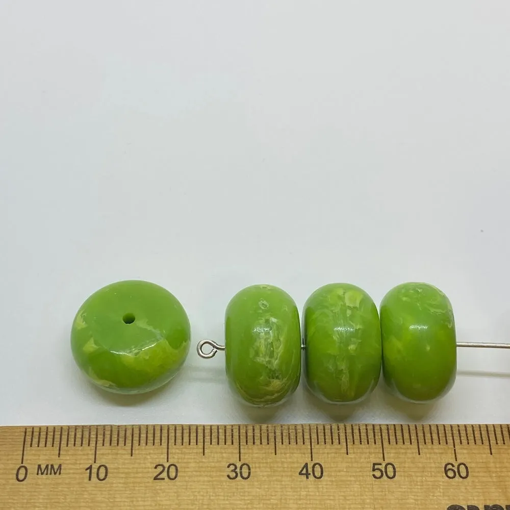 10x16mm Rondelle (10) - Lime Green - Vintage Opaque Marbled Effect Beads