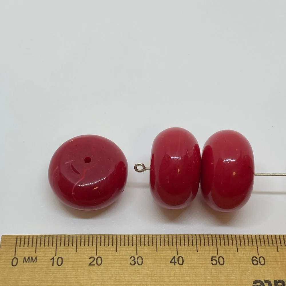 10x20mm Rondelle (10) - Red - Vintage Opaque Marbled Effect Beads