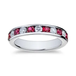 1.11ctw Diamond Ruby Platinum Band