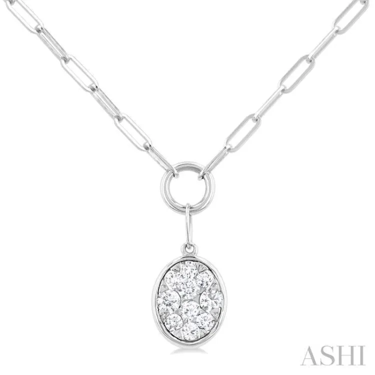 1/4 ctw Lovebright Oval Shape Round Cut Diamond Paper Clip Necklace in 14K White Gold