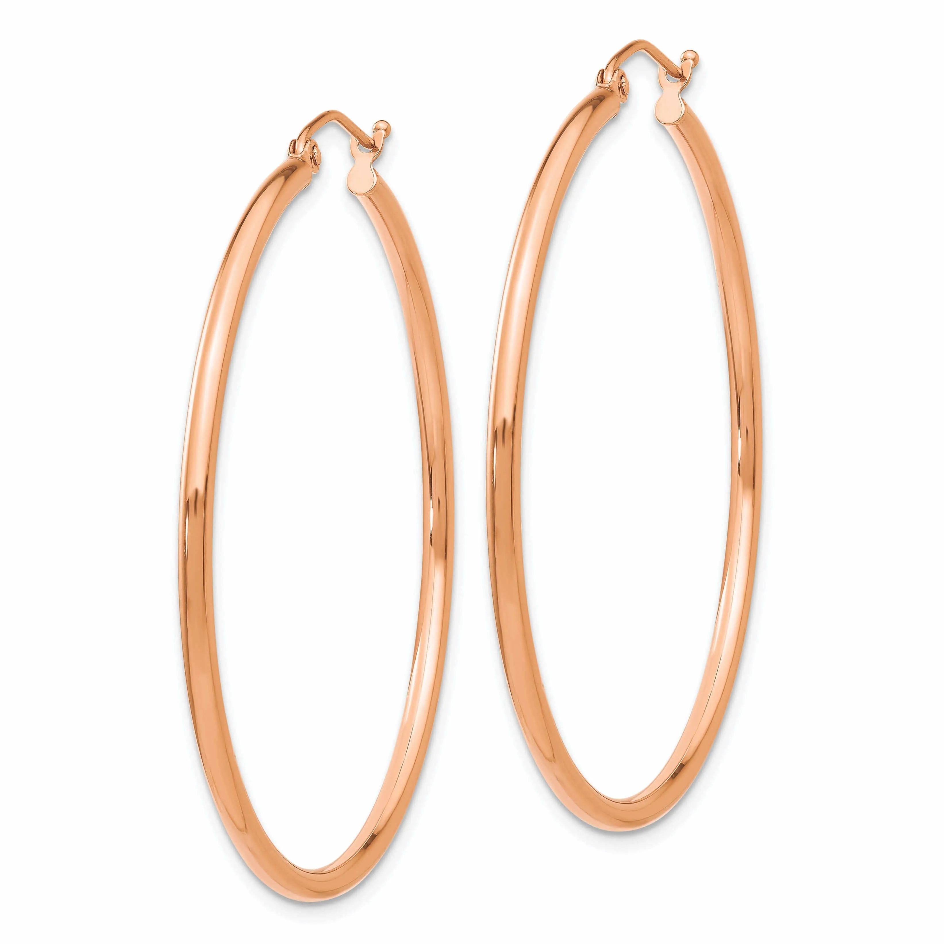 14k Rose Gold 2MM Polished Hoop Earrings