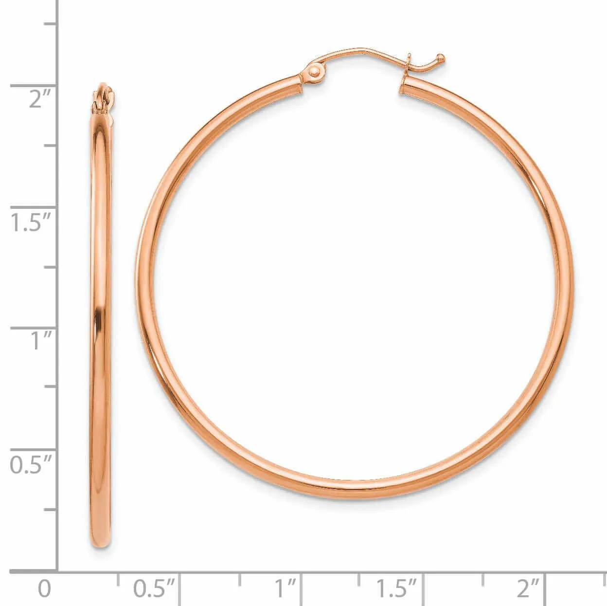 14k Rose Gold 2MM Polished Hoop Earrings