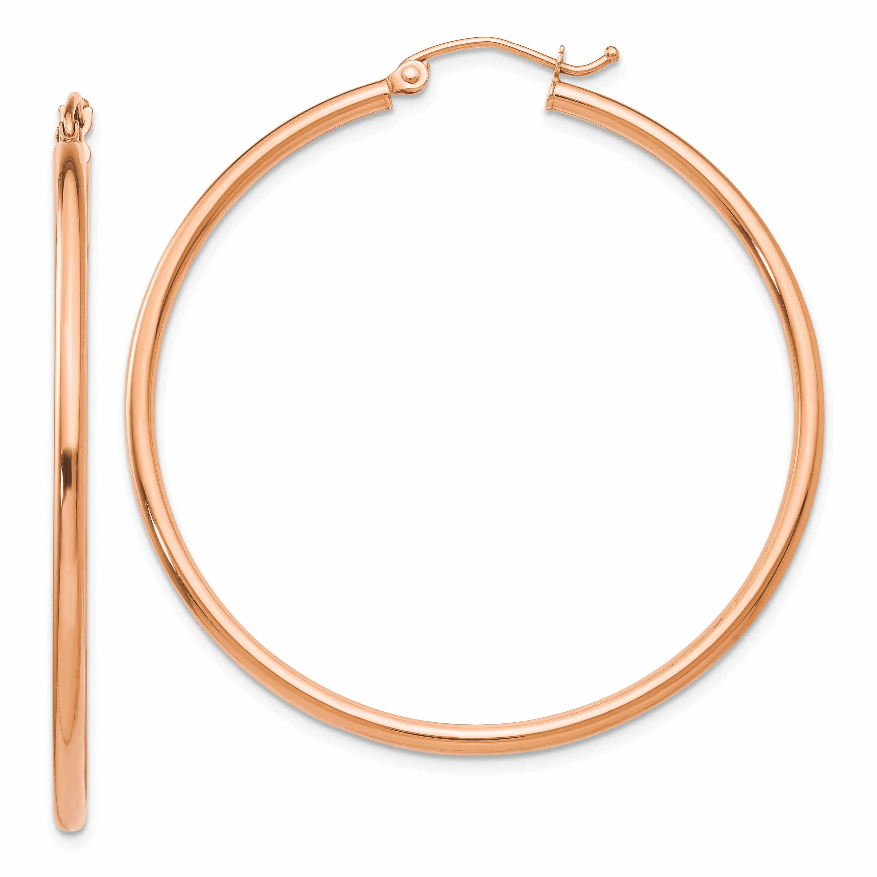 14k Rose Gold 2MM Polished Hoop Earrings