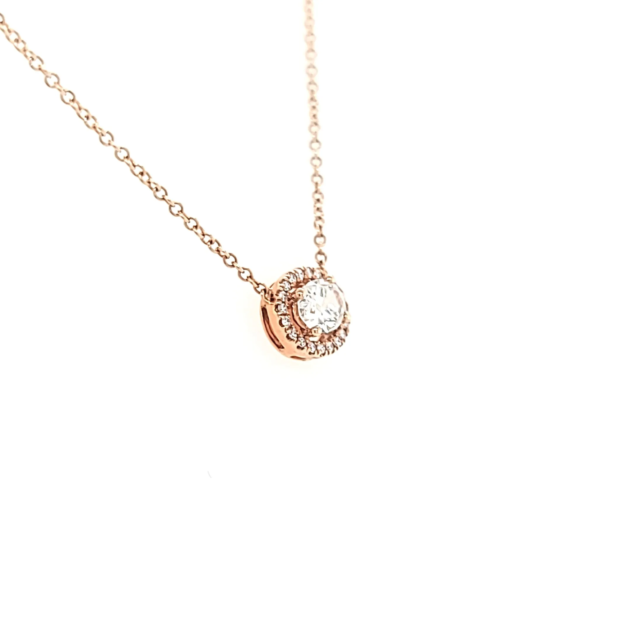 14k Rose Gold Oval Diamond Halo Necklace (I6827)