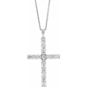 14K White 1/10 CTW Lab-Grown Diamond Cross 18" Necklace