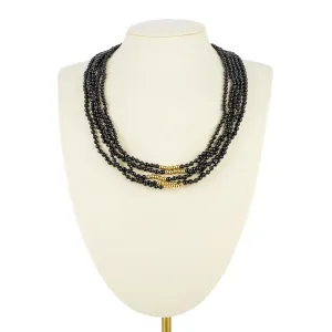 14K Yellow Gold Bead & Onyx 5 Strand Torsade Necklace