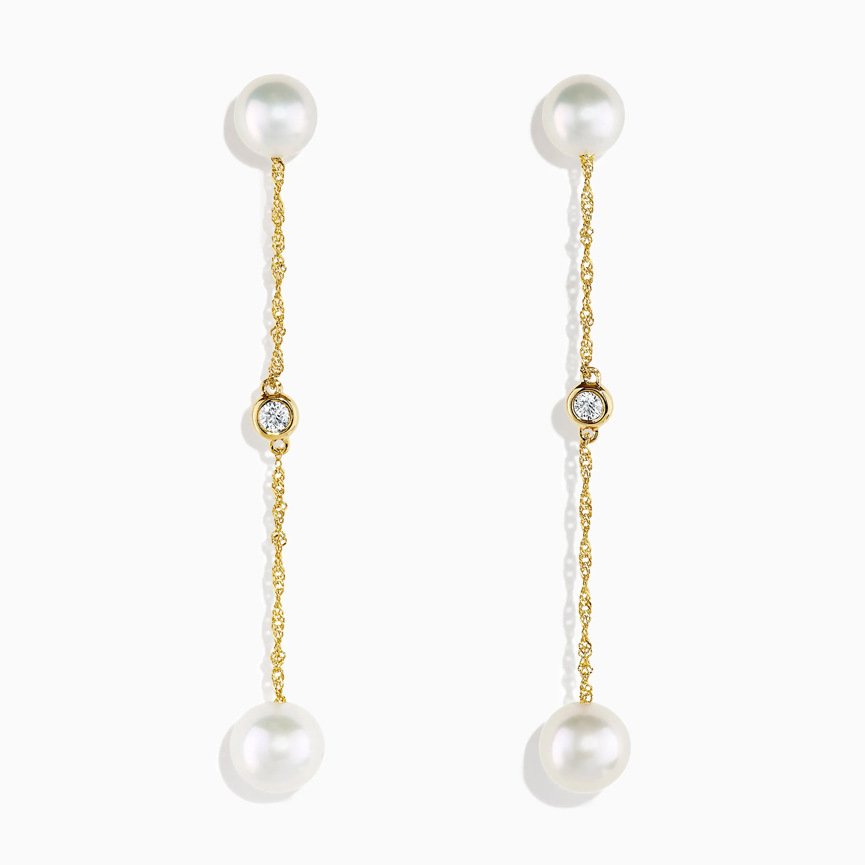 14K Yellow Gold Cultured Freshwater Pearl and Diamond Earrings