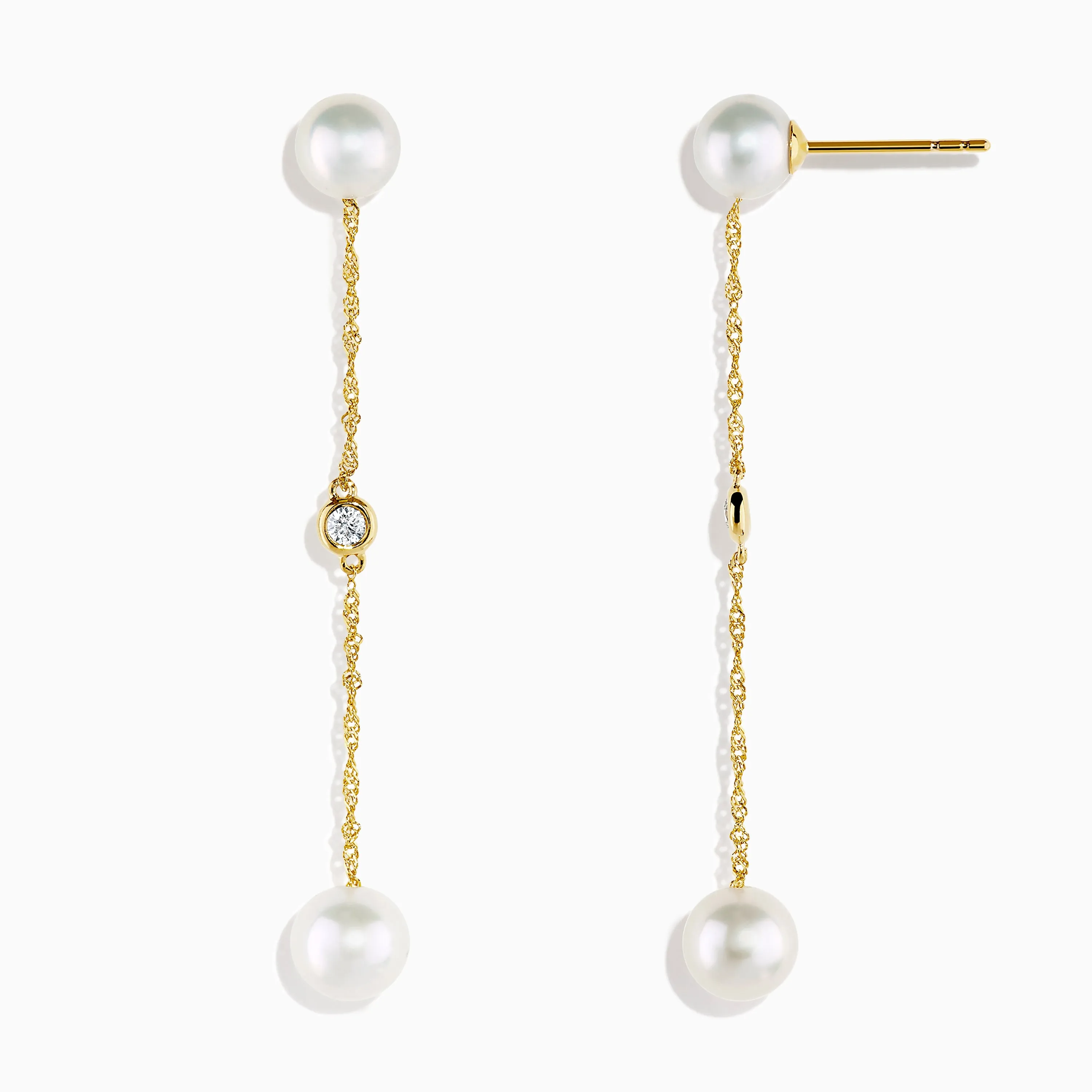 14K Yellow Gold Cultured Freshwater Pearl and Diamond Earrings