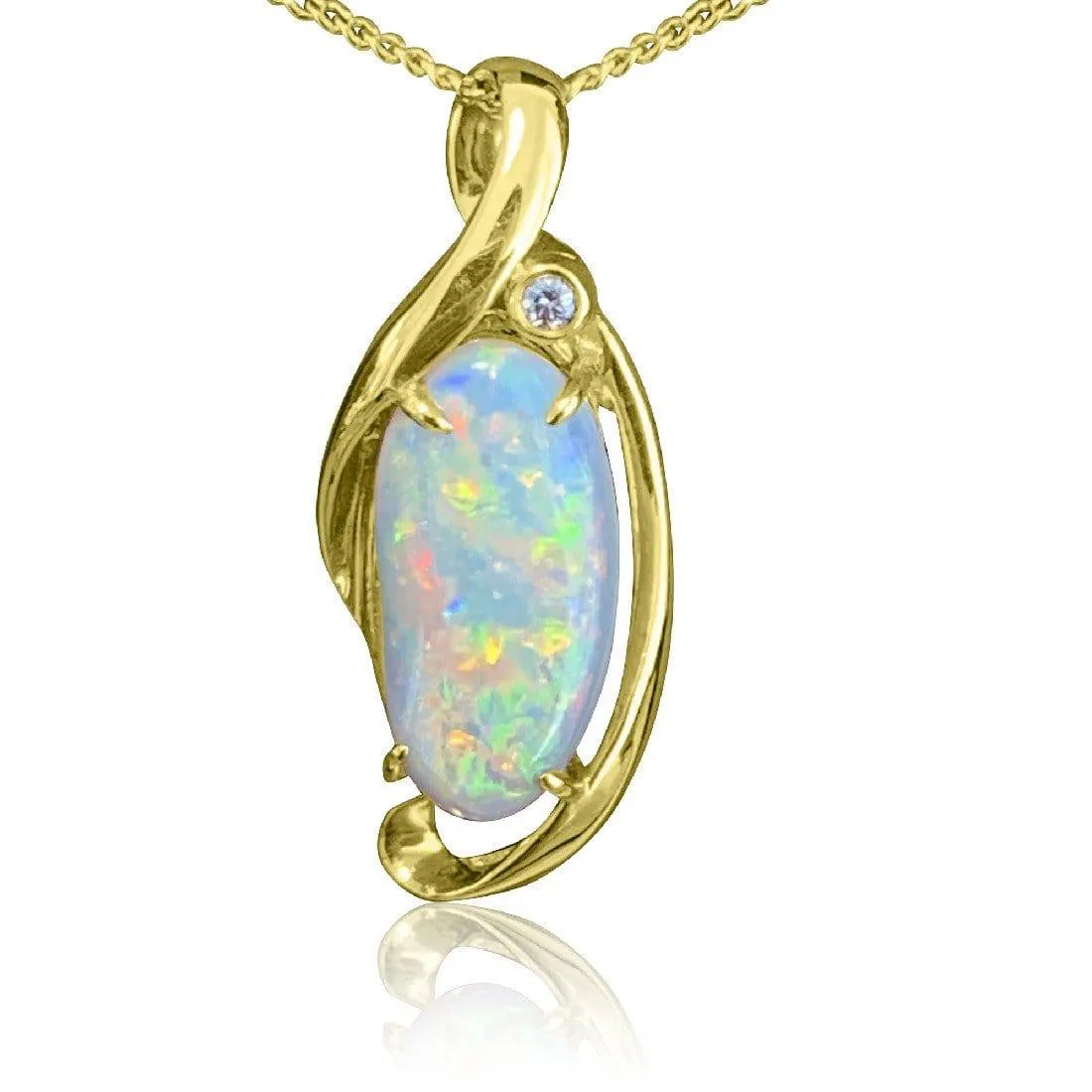 14kt Yellow Gold Crystal Opal and Diamond pendant