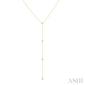 1/6 Ctw Bezel Set 4-Stone Round Cut Diamond Y-Shape Lariat Station Necklace in 14K Yellow Gold