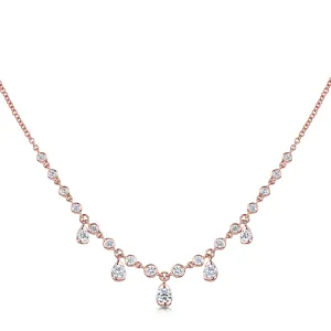 18ct Rose Gold Rub Over Set Diamond Necklet With Five Diamond Drops