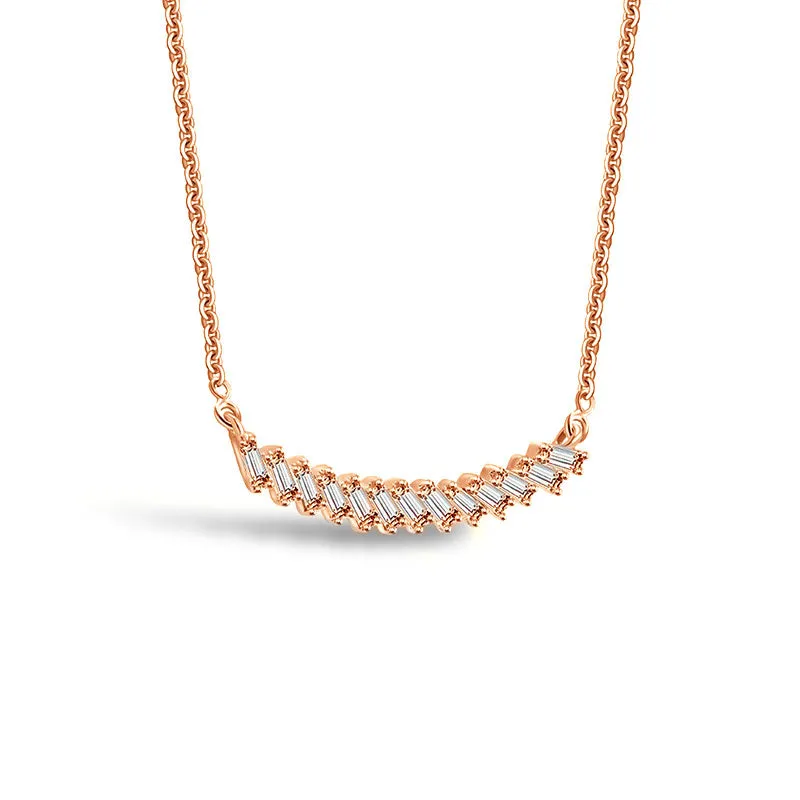 18k Gold Curve Line with Rectangle Diamond Necklace