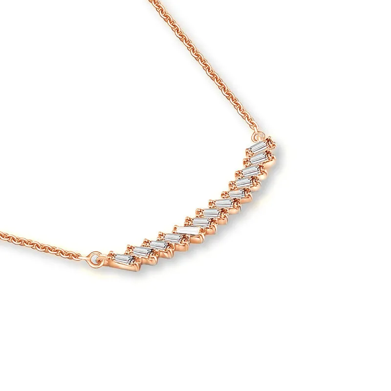 18k Gold Curve Line with Rectangle Diamond Necklace