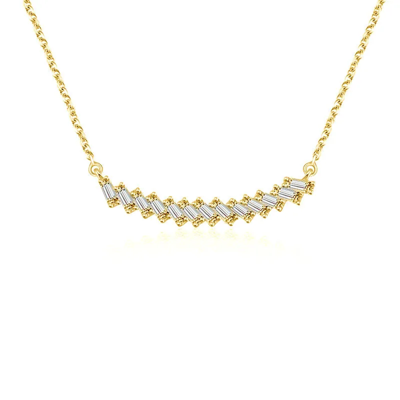 18k Gold Curve Line with Rectangle Diamond Necklace