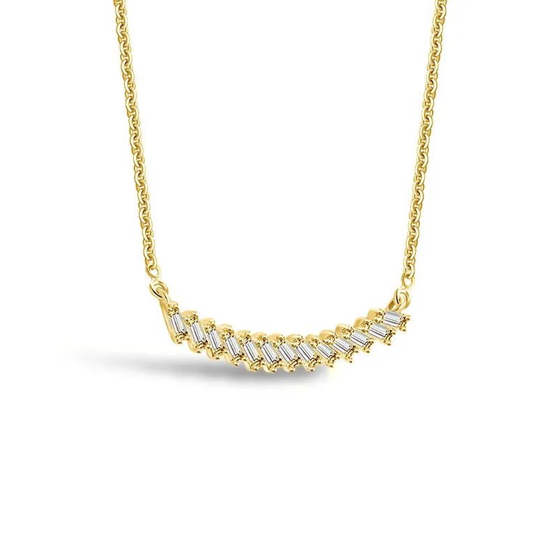 18k Gold Curve Line with Rectangle Diamond Necklace