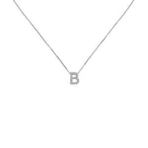 18k Gold Initial Letter "B" Diamond Pandent   Necklace