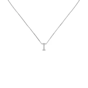 18k Gold Initial Letter "I" Diamond Pandent   Necklace