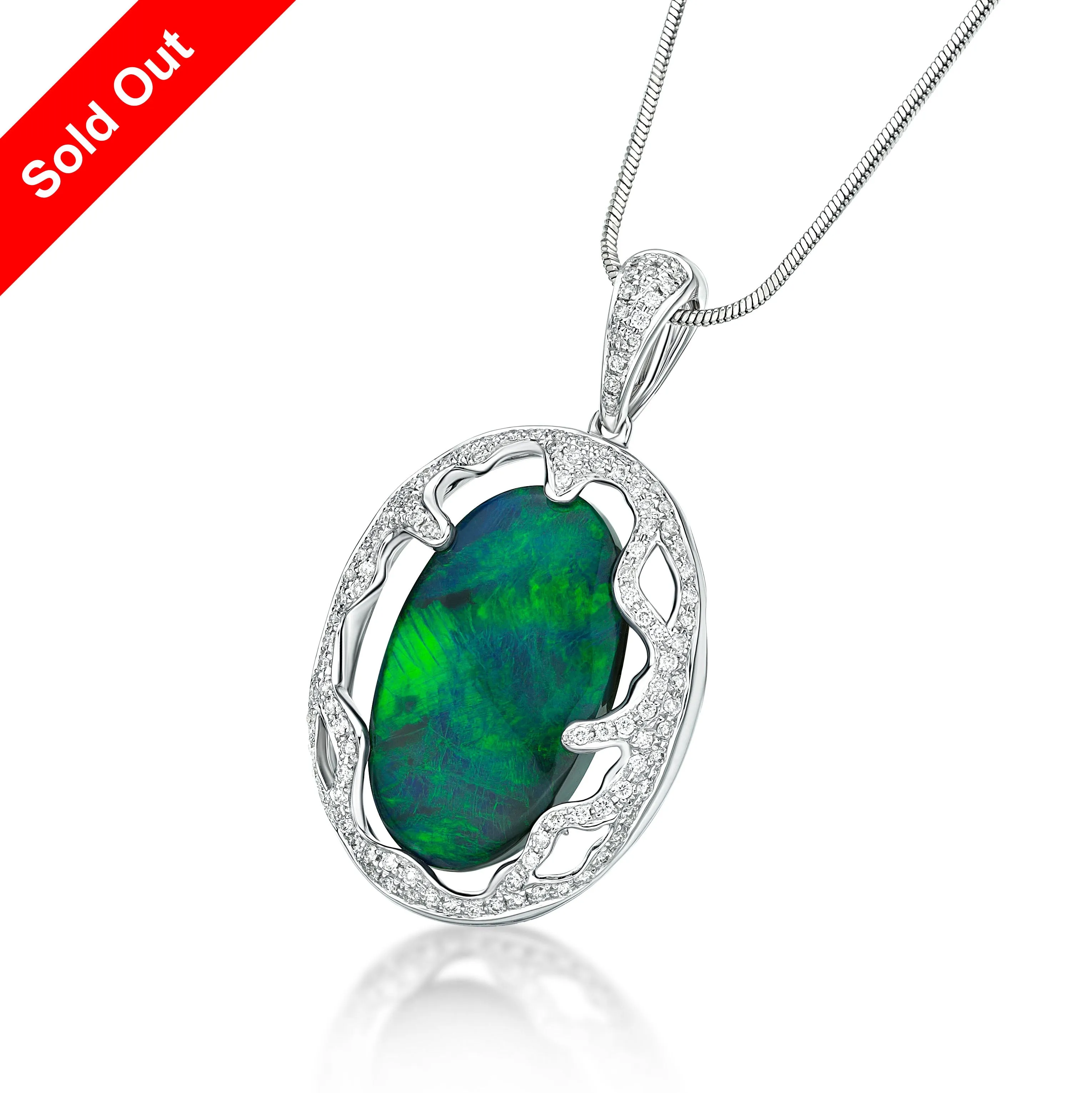 18K White Gold & Diamond Australian Black Opal Pendant