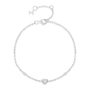 18K White Gold Heart Design Solitaire Diamond Bracelet