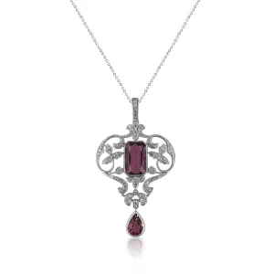 18K White gold necklace with diamonds and pink tourmaline