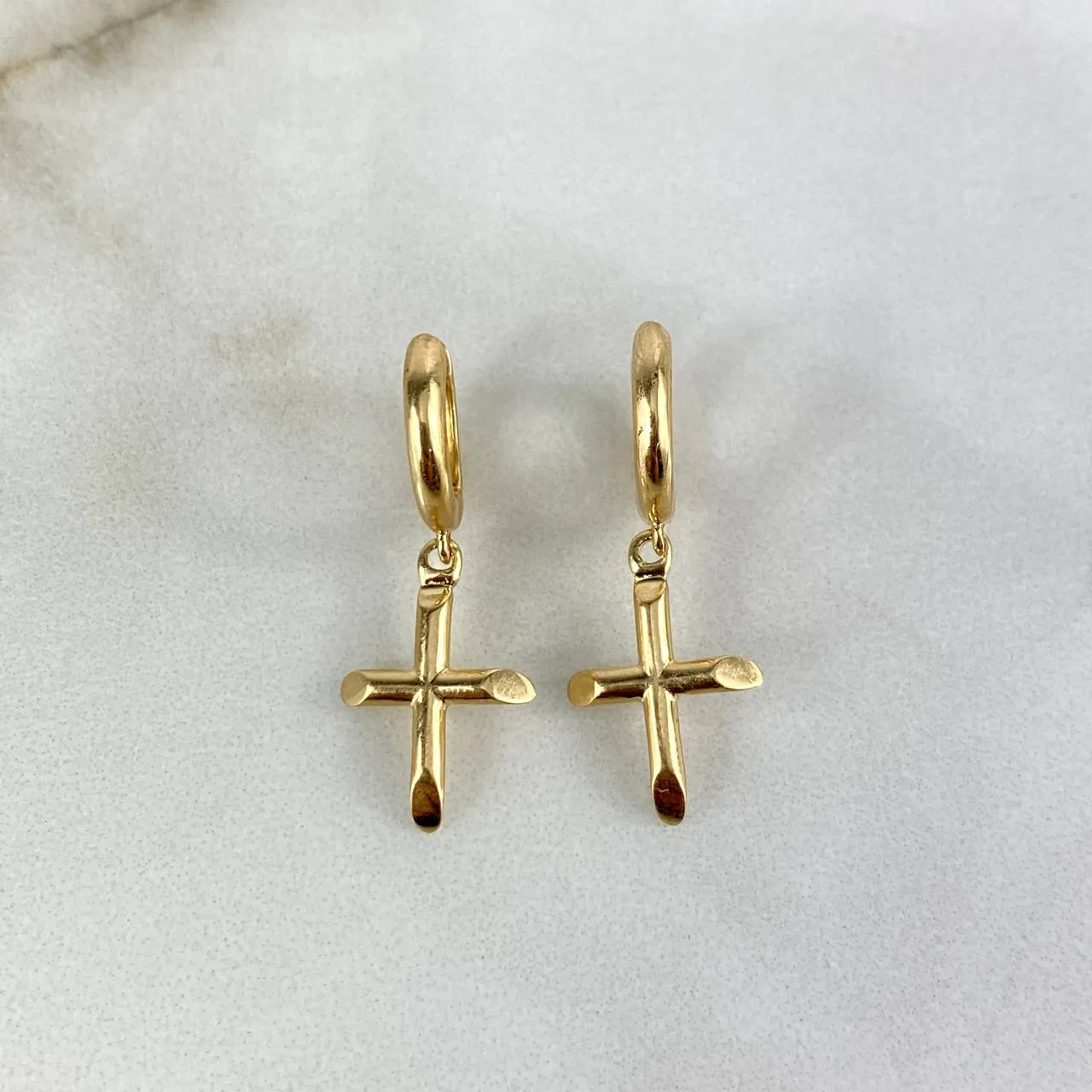 18K Yellow Gold Cross Smooth Hoop Earrings 3.6gr / 1.06in / 16mm