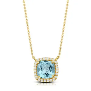 18K YELLOW GOLD DIAMOND AND SKY BLUE TOPAZ NECKLACE