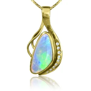 18kt Yellow Gold Crystal Opal and Diamond pendant