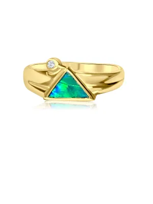 18kt Yellow Gold Opal inlay and diamond ring