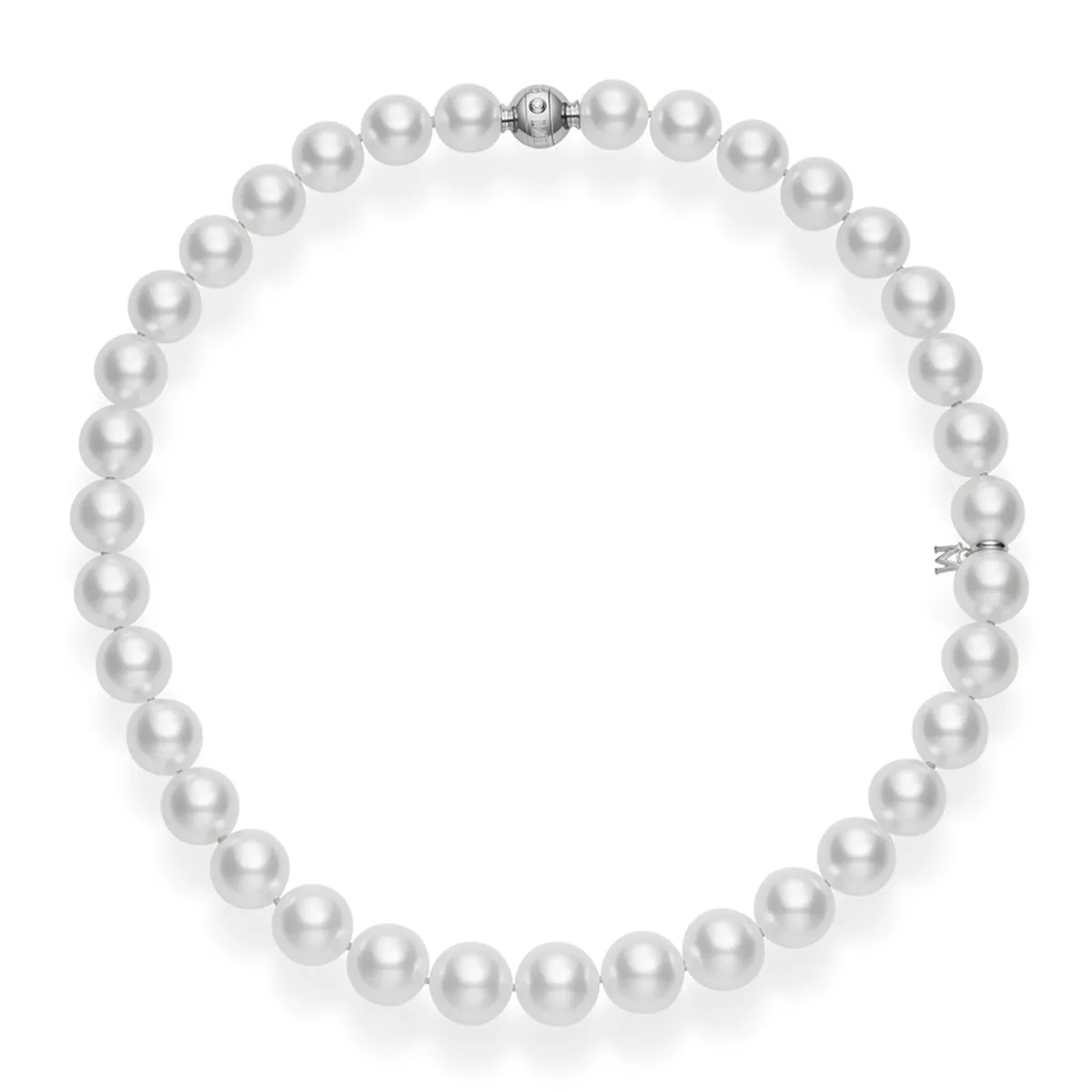 18KW 35 13.0X11.1MM RD WSSP A  AND 1 FC DIA=0.01CT(CLASP) 16" STRAND NECKLACE W 10MM 1893 BALL CLASP