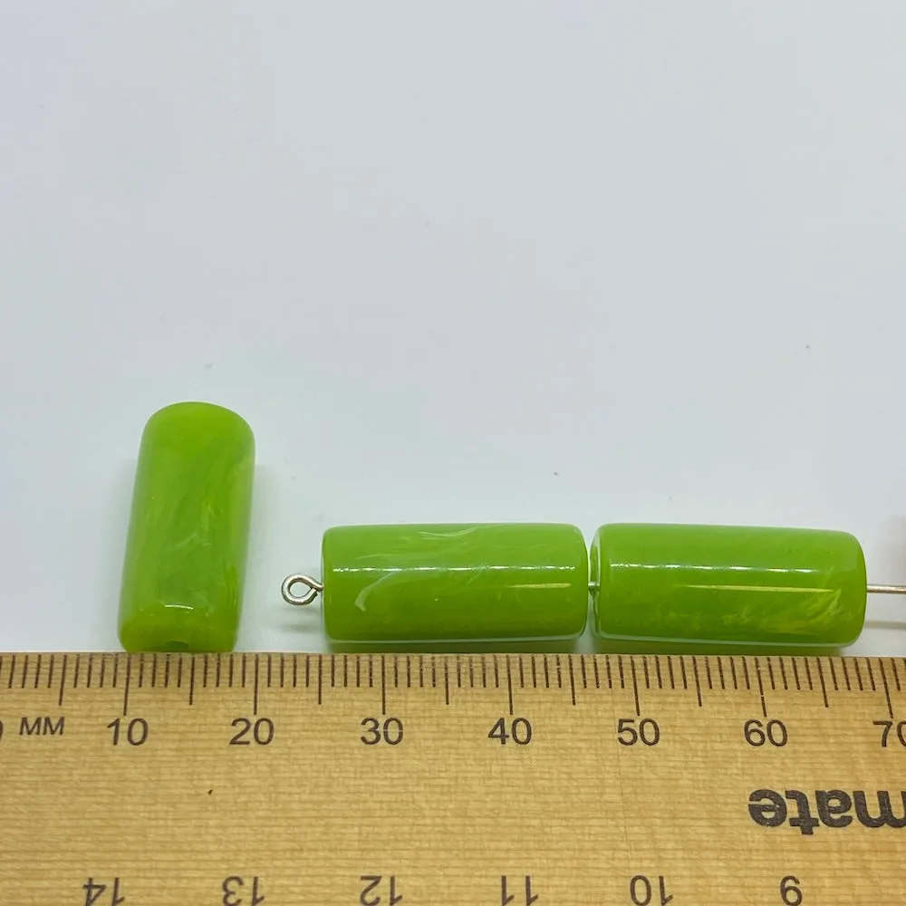 22x10mm Tube (10) - Lime Green - Vintage Opaque Marbled Effect Beads