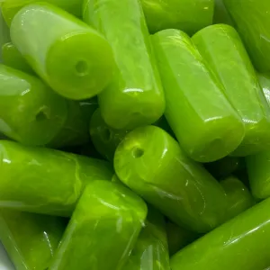 22x10mm Tube (10) - Lime Green - Vintage Opaque Marbled Effect Beads