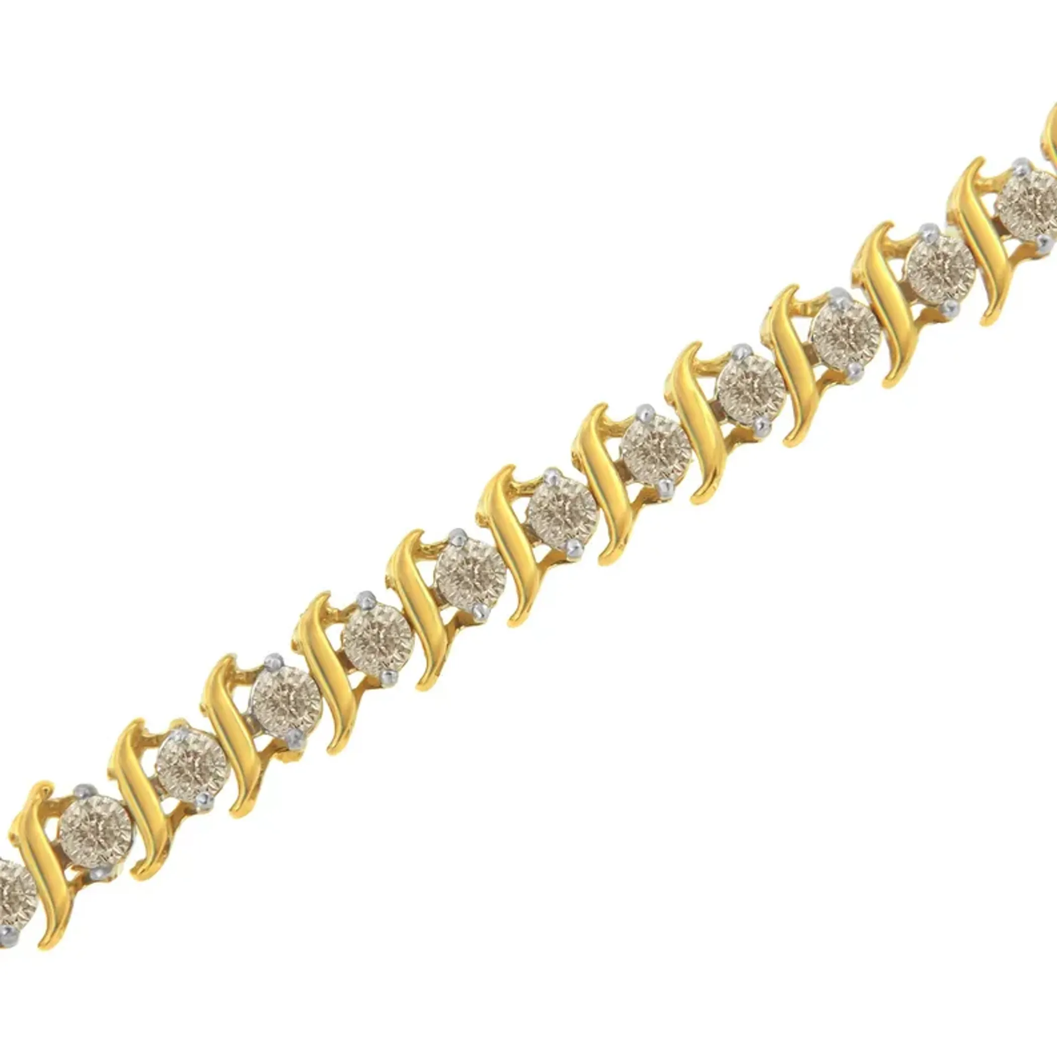 2Micron 10KT Yellow Gold Plated Sterling Silver Diamond S-Link Bracelet (2 cttw, J-K Color, I2-I3 Clarity)