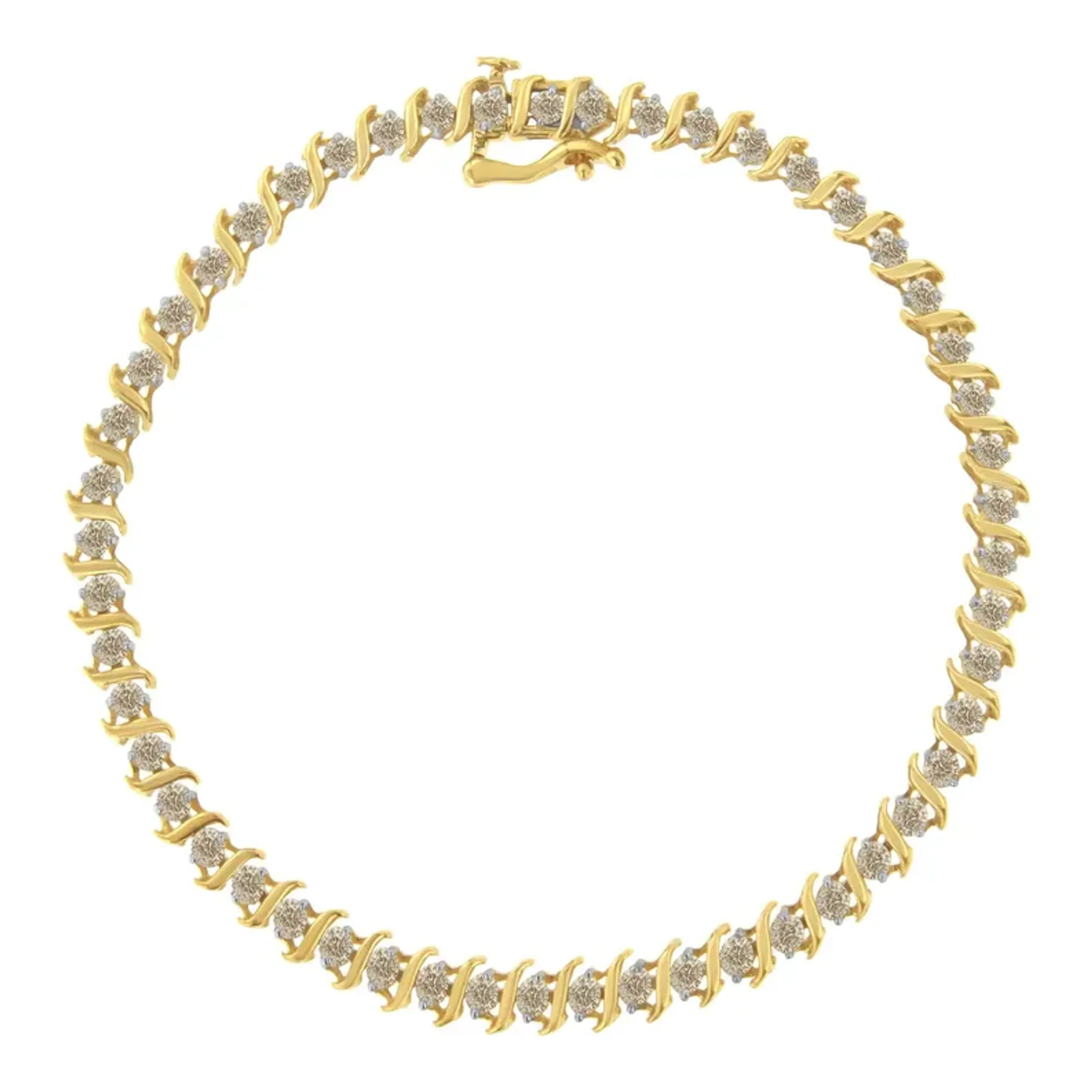 2Micron 10KT Yellow Gold Plated Sterling Silver Diamond S-Link Bracelet (2 cttw, J-K Color, I2-I3 Clarity)