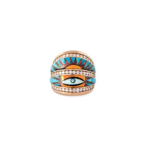 3 ROW PAVE EYE BURST ORANGE OPAL INLAY RING