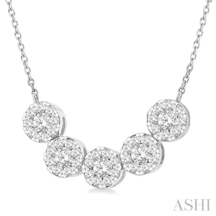 3/4 ctw 5-Stone Circular Mount Lovebright Round Cut Diamond Necklace in 14K White Gold