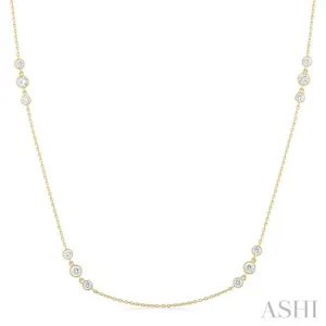 3/4 ctw Three Stone Bezel Set Round Cut Diamond Station Necklace in 14K Yellow Gold