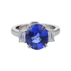 6.35ct Blue Sapphire and 0.92ct Diamond Ring in Platinum with Spring Ring, Size 7.25