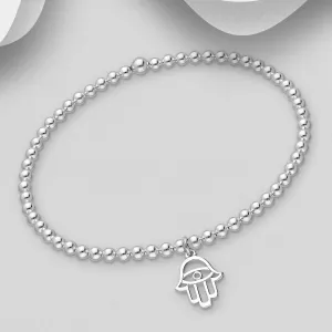 925 Silver Bead Bracelet | Hamsa Hand Charm