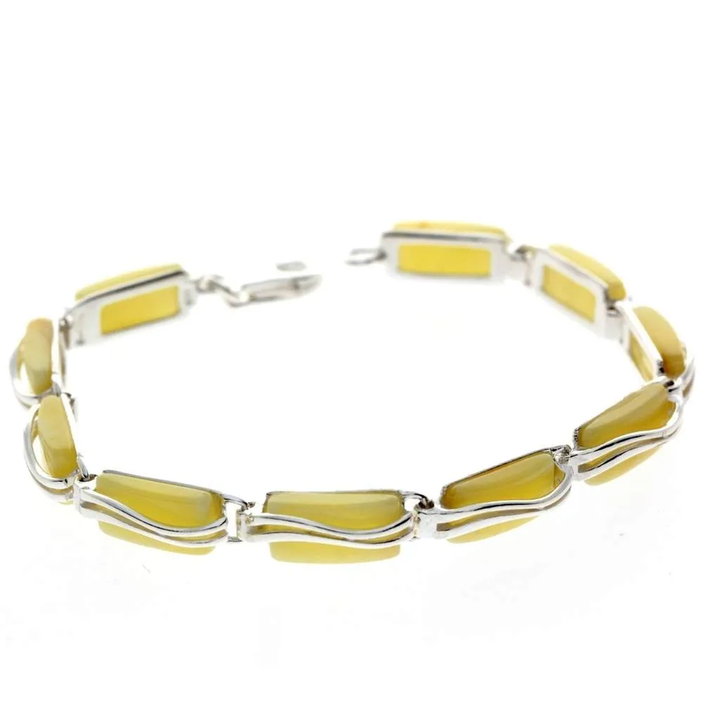 925 Sterling Silver & Genuine Baltic Amber Rectangular Modern Bracelet - GL508B