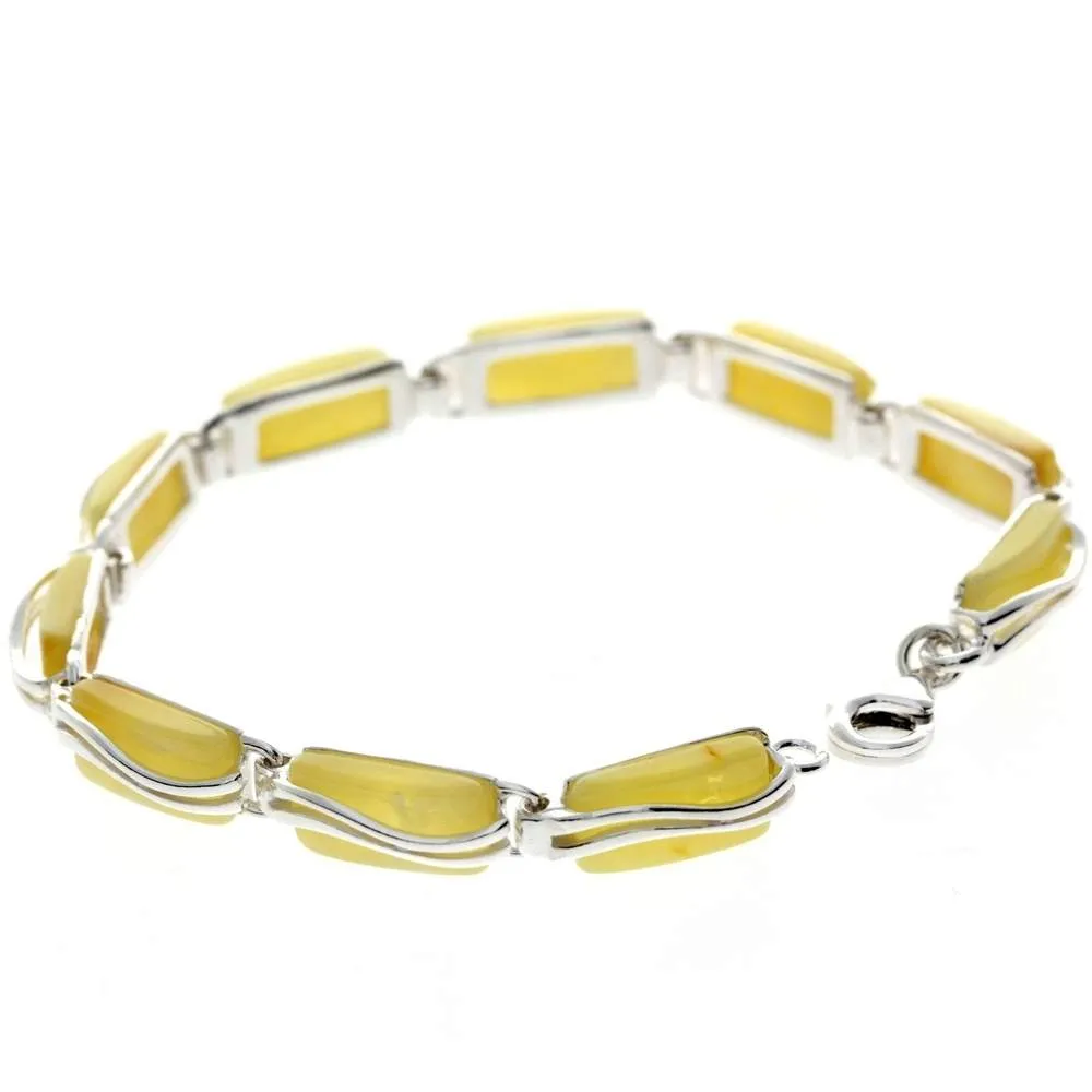 925 Sterling Silver & Genuine Baltic Amber Rectangular Modern Bracelet - GL508B