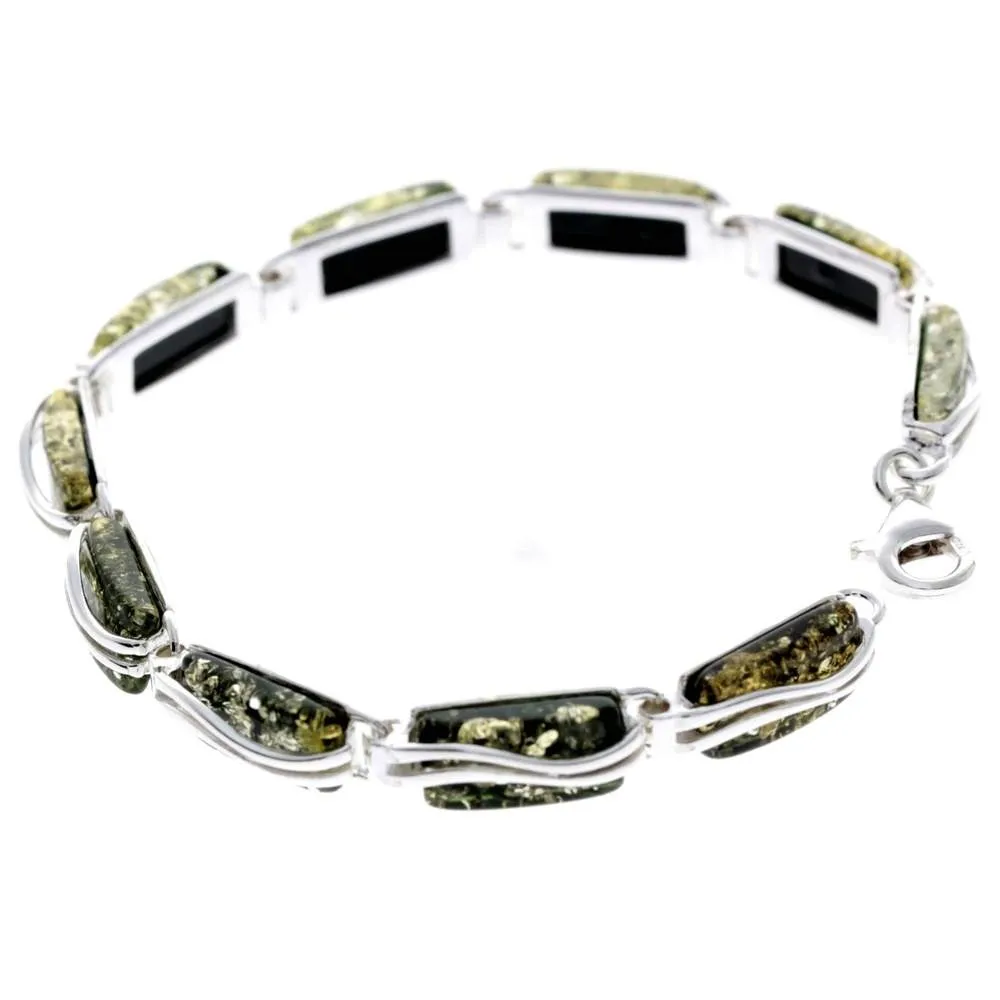 925 Sterling Silver & Genuine Baltic Amber Rectangular Modern Bracelet - GL508B