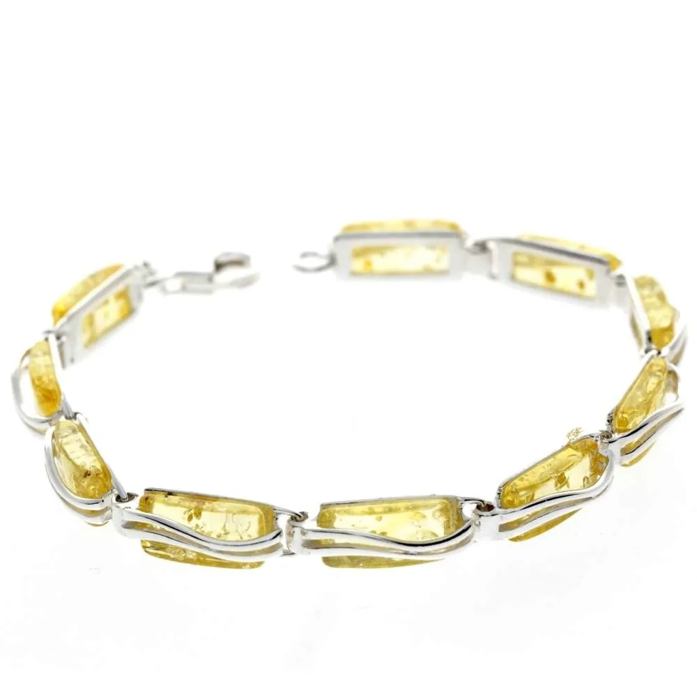 925 Sterling Silver & Genuine Baltic Amber Rectangular Modern Bracelet - GL508B