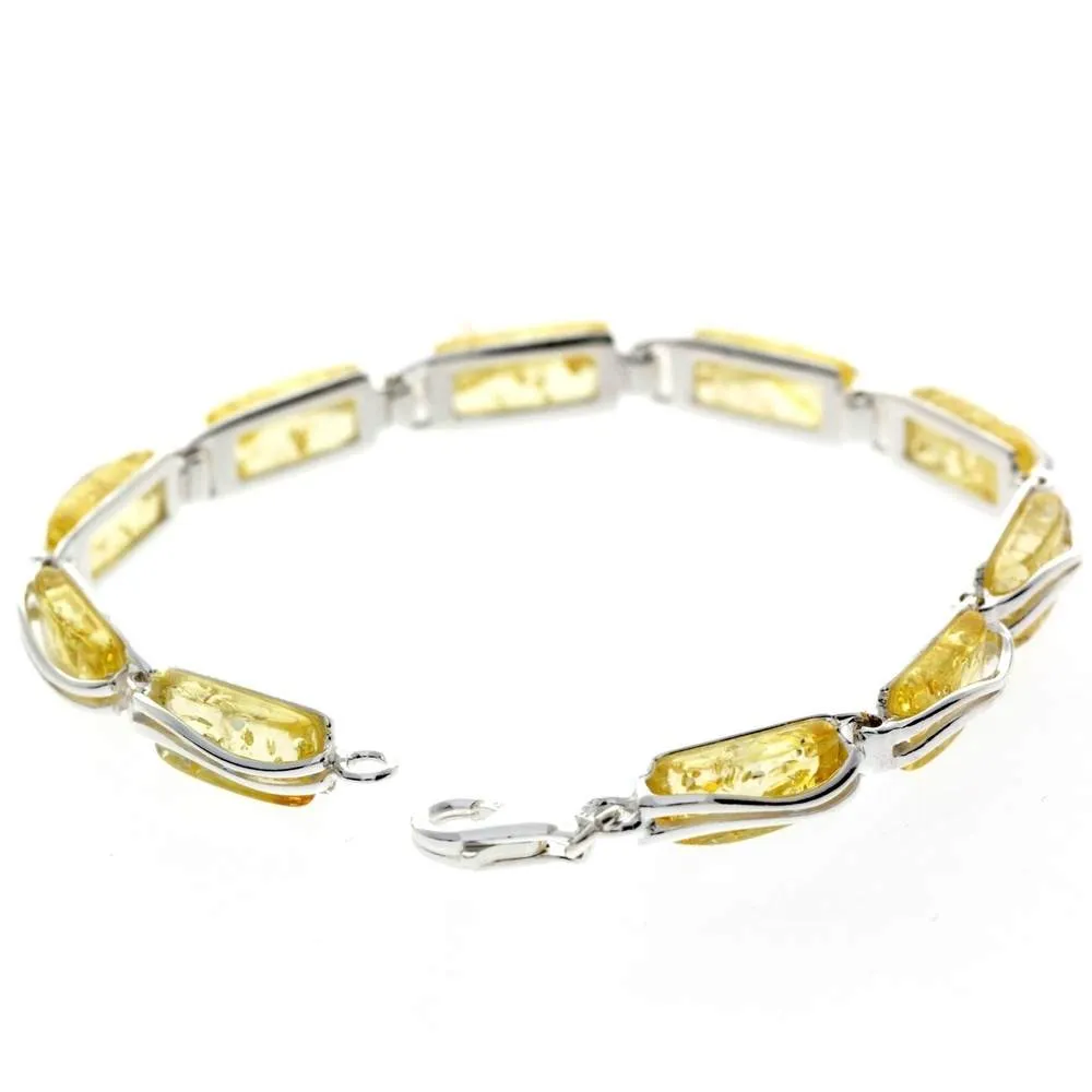 925 Sterling Silver & Genuine Baltic Amber Rectangular Modern Bracelet - GL508B