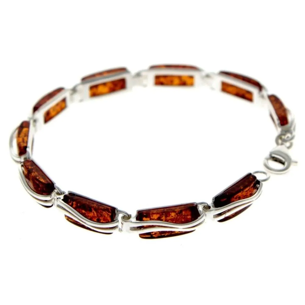 925 Sterling Silver & Genuine Baltic Amber Rectangular Modern Bracelet - GL508B