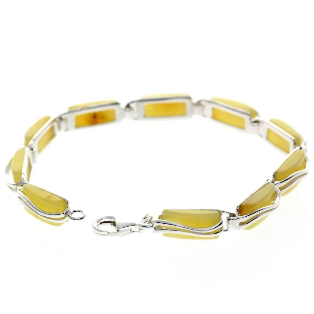 925 Sterling Silver & Genuine Baltic Amber Rectangular Modern Bracelet - GL508B