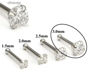 950 Platinum 3.0mm (CZ) STONE Jewel Nose Bone 20g